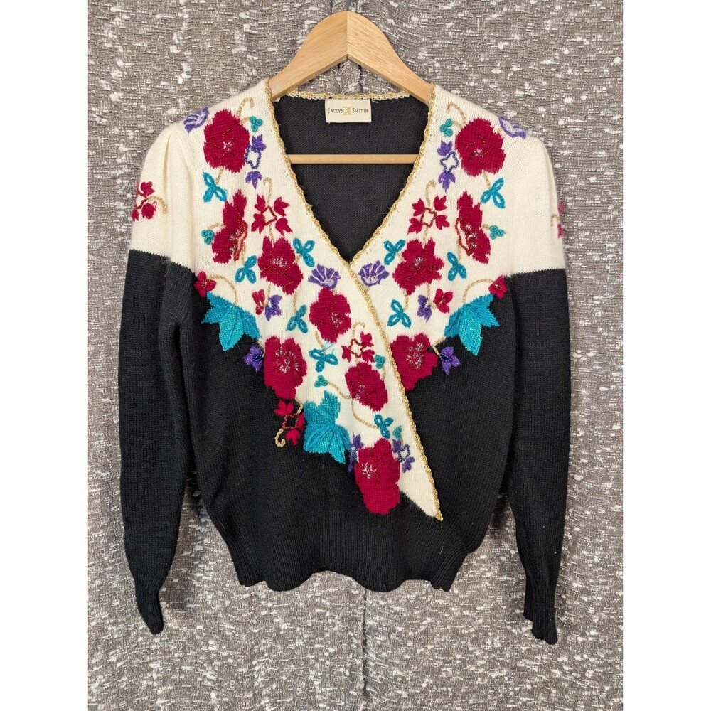 Vintage 80's Jaclyn Smith Sweater w/ Metallic Gold/Black Beads Embellished‎